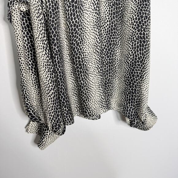 Parker XSmall Black Cream Silk Animal Print Cold Shoulder Long Sleeve Blouse Top - Picture 4 of 10